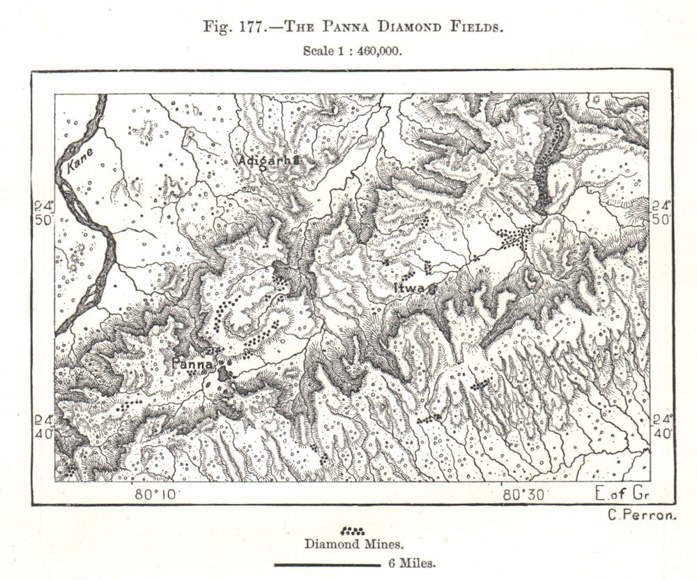 The Panna Diamond Fields. India. Sketch map 1885 old antique plan chart